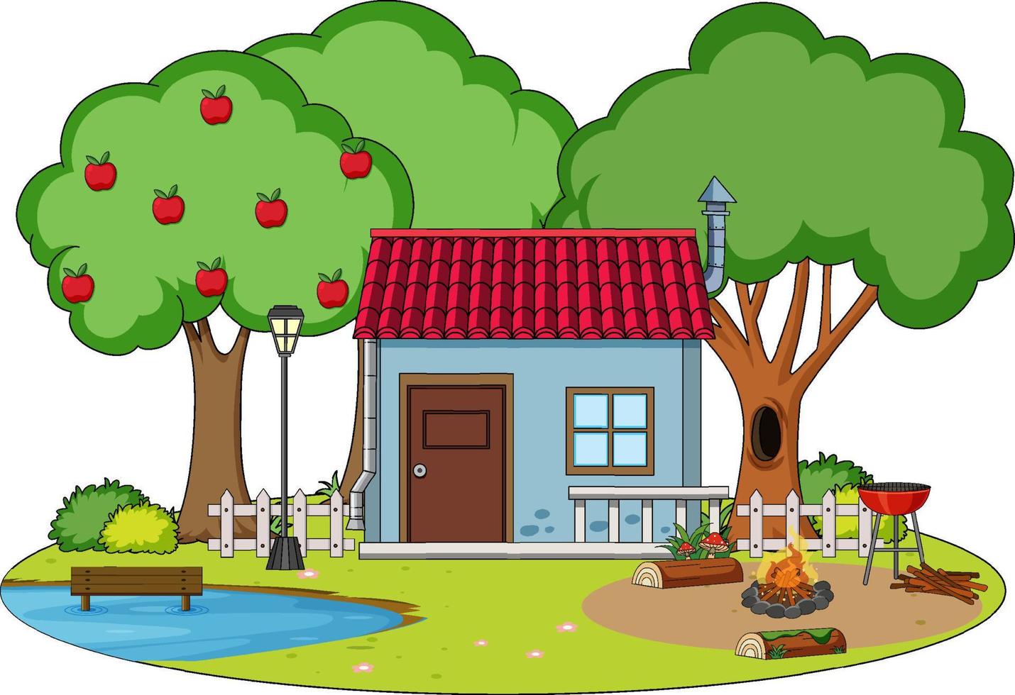 Scene with house and little pond vector