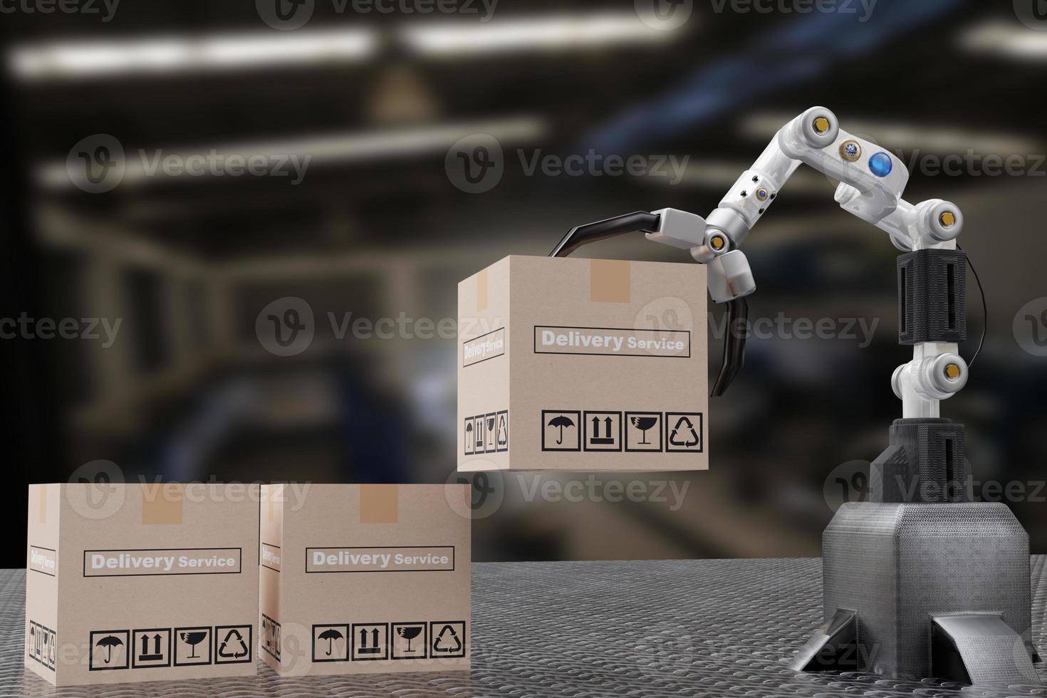 Robot cyber future futuristic humanoid hold box product technology engineering device check, for industry inspection inspector transport maintenance robot service technology 3D rendering photo