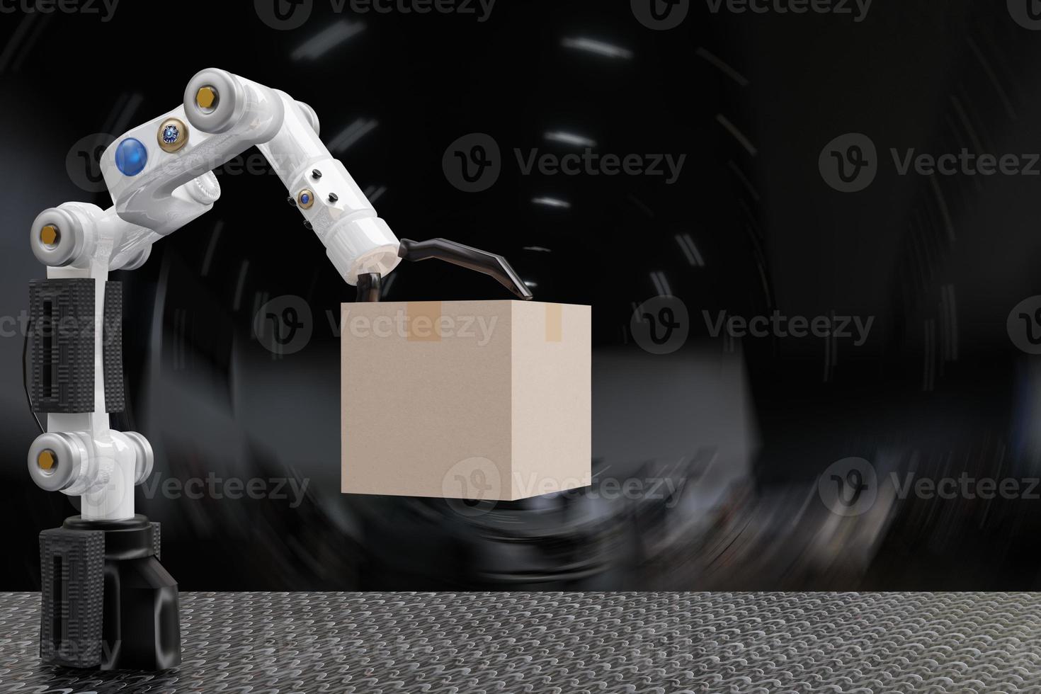 Robot cyber future futuristic humanoid hold box product technology engineering device check, for industry inspection inspector transport maintenance robot service technology 3D rendering photo