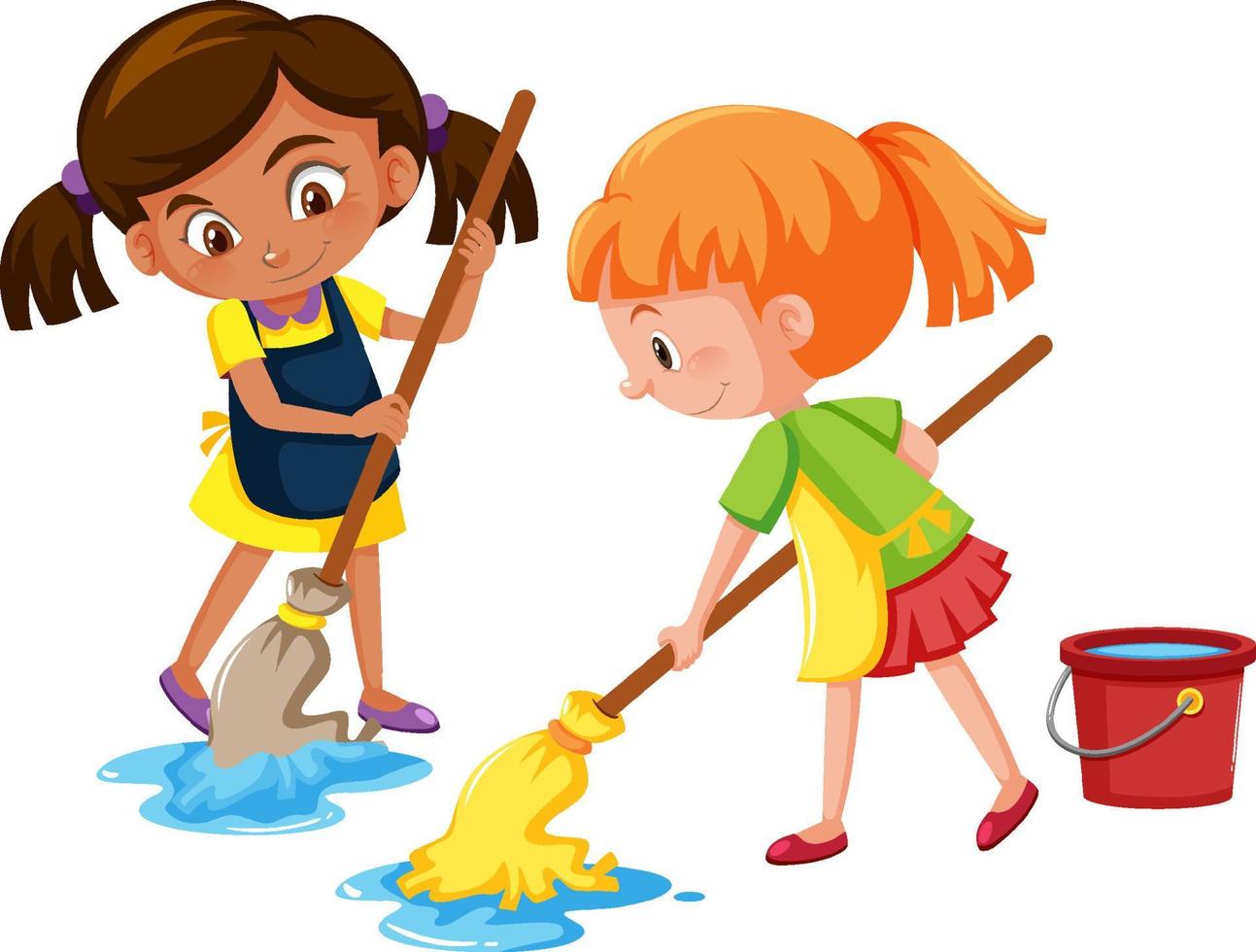 Girl mopping the floor on white background vector