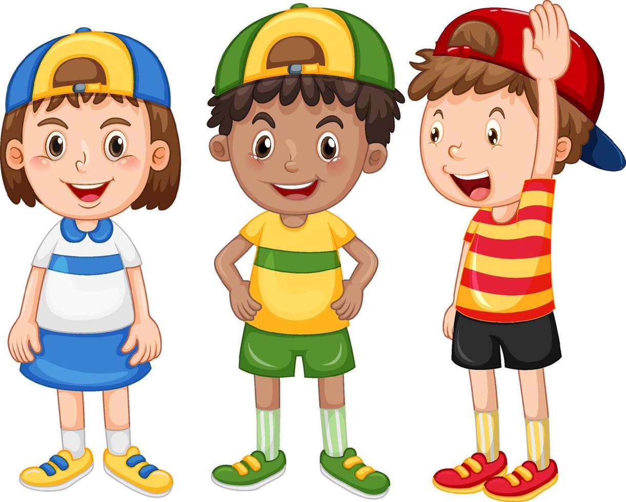 tres niños felices con sombrero vector