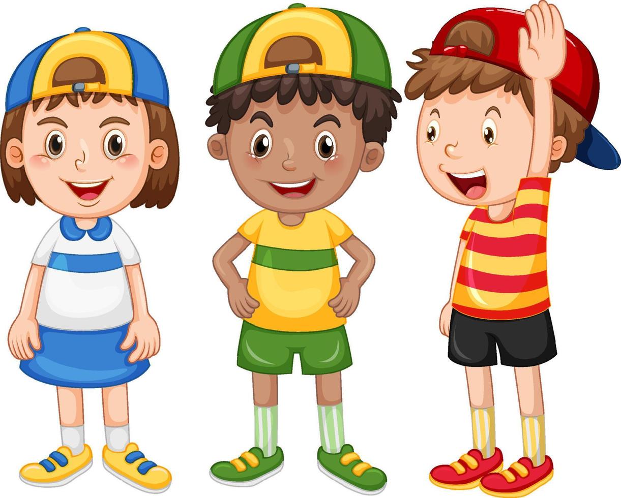 Three happy children wearing hat vector