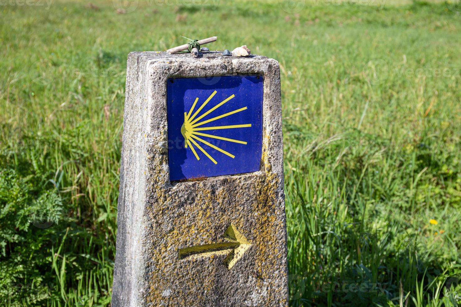 Camino de Santiago sign. Pilgrimage to Santiago de Compostela concept photo