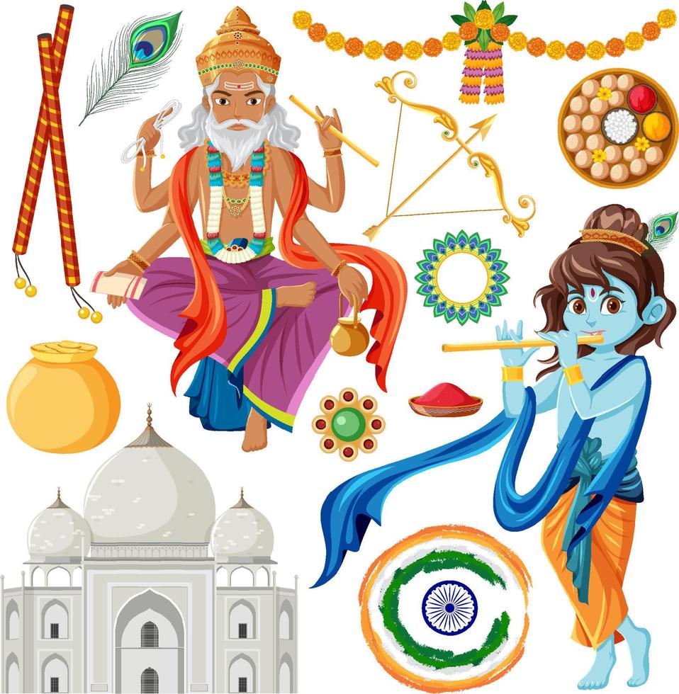 Set of Indian culture objects and symbols vector