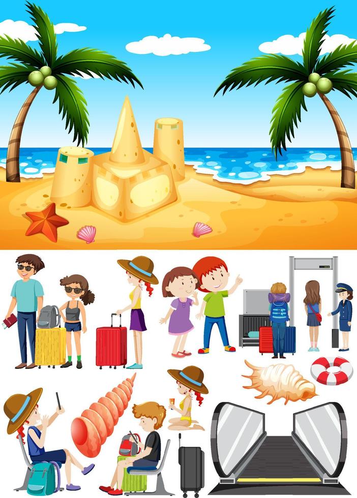 Set of people and scene for travel vector