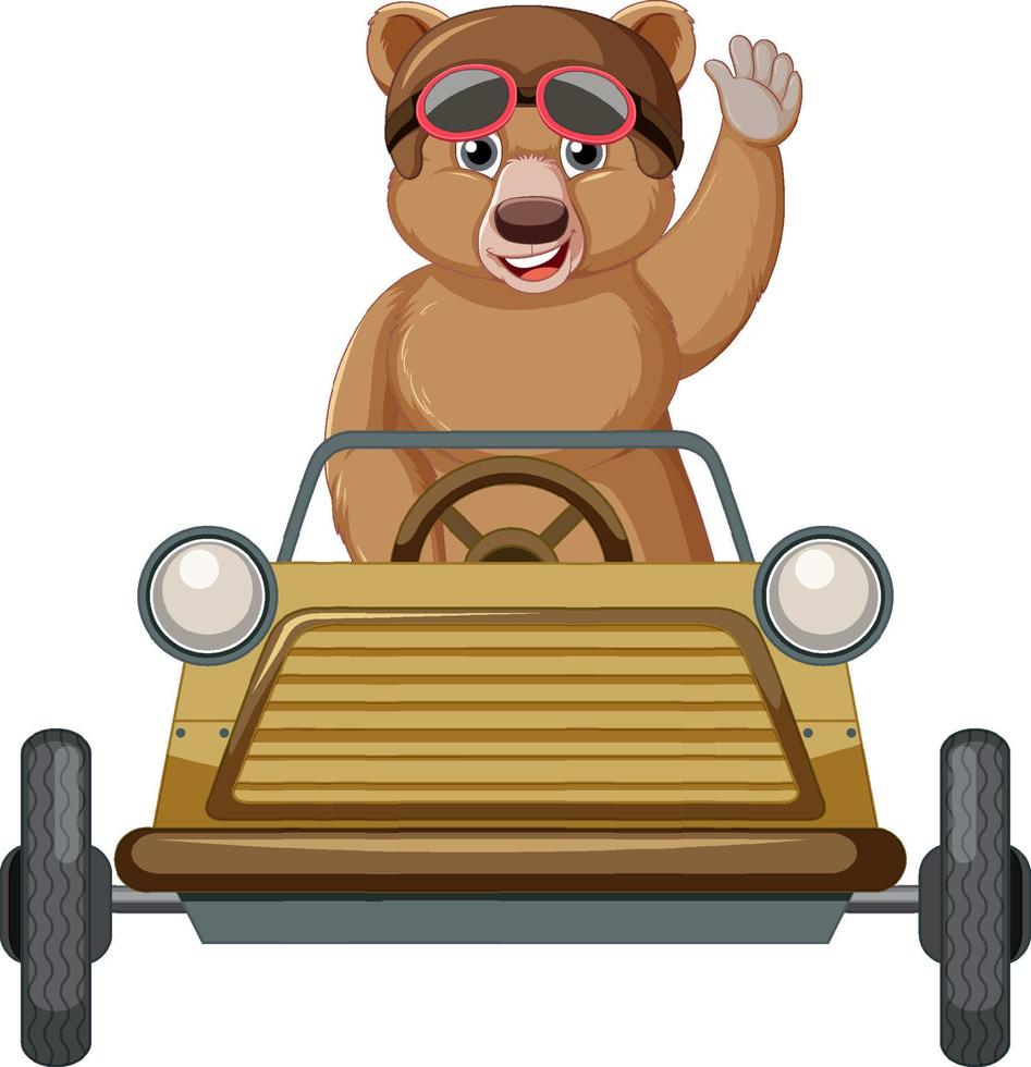 Cute cartoon bear drive car on white background vector
