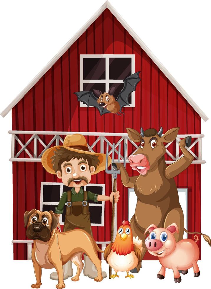 Farming theme with farmer and animals vector