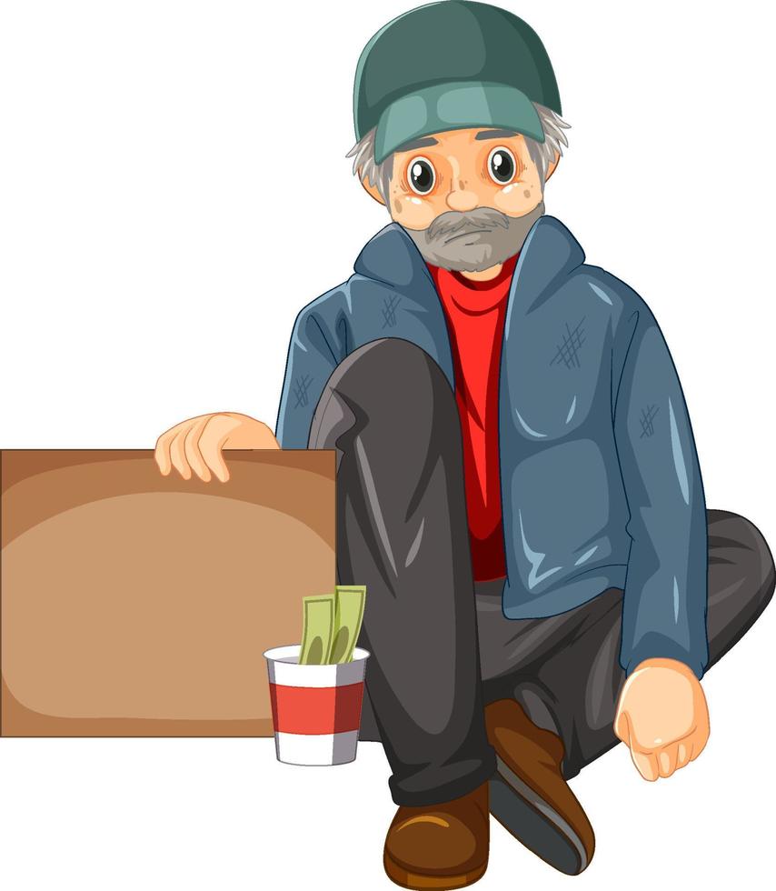 Homeless old man cartoon character 7204947 Vector Art at Vecteezy