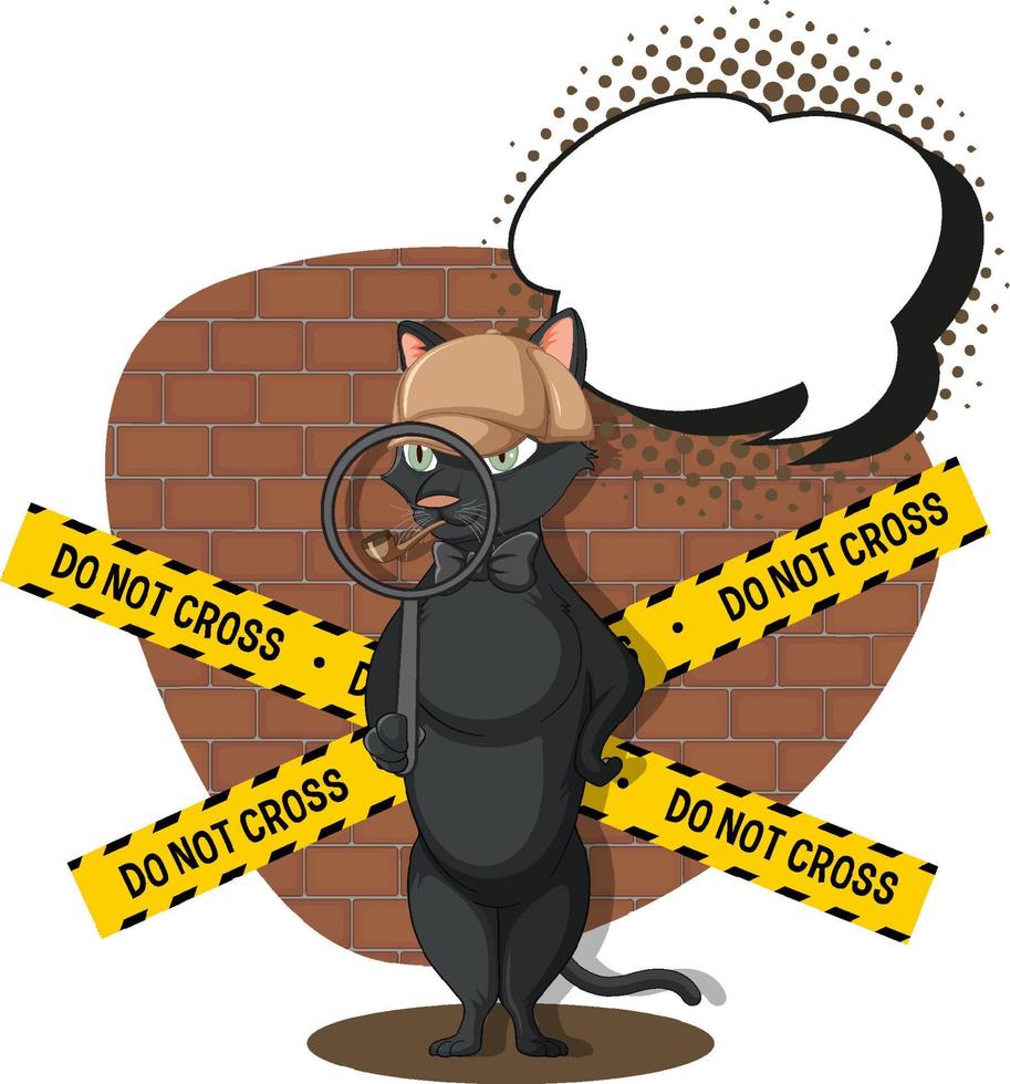 Detective cat looking for clues in template vector