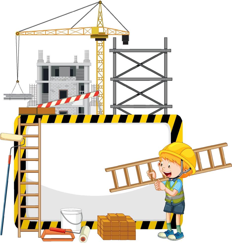 banner vacío con elementos y objetos de construcción vector