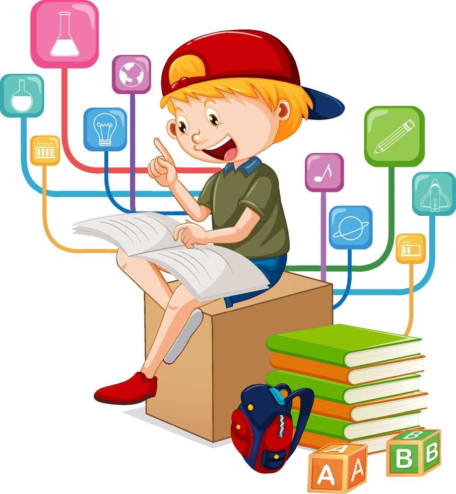 A boy read books on white background vector