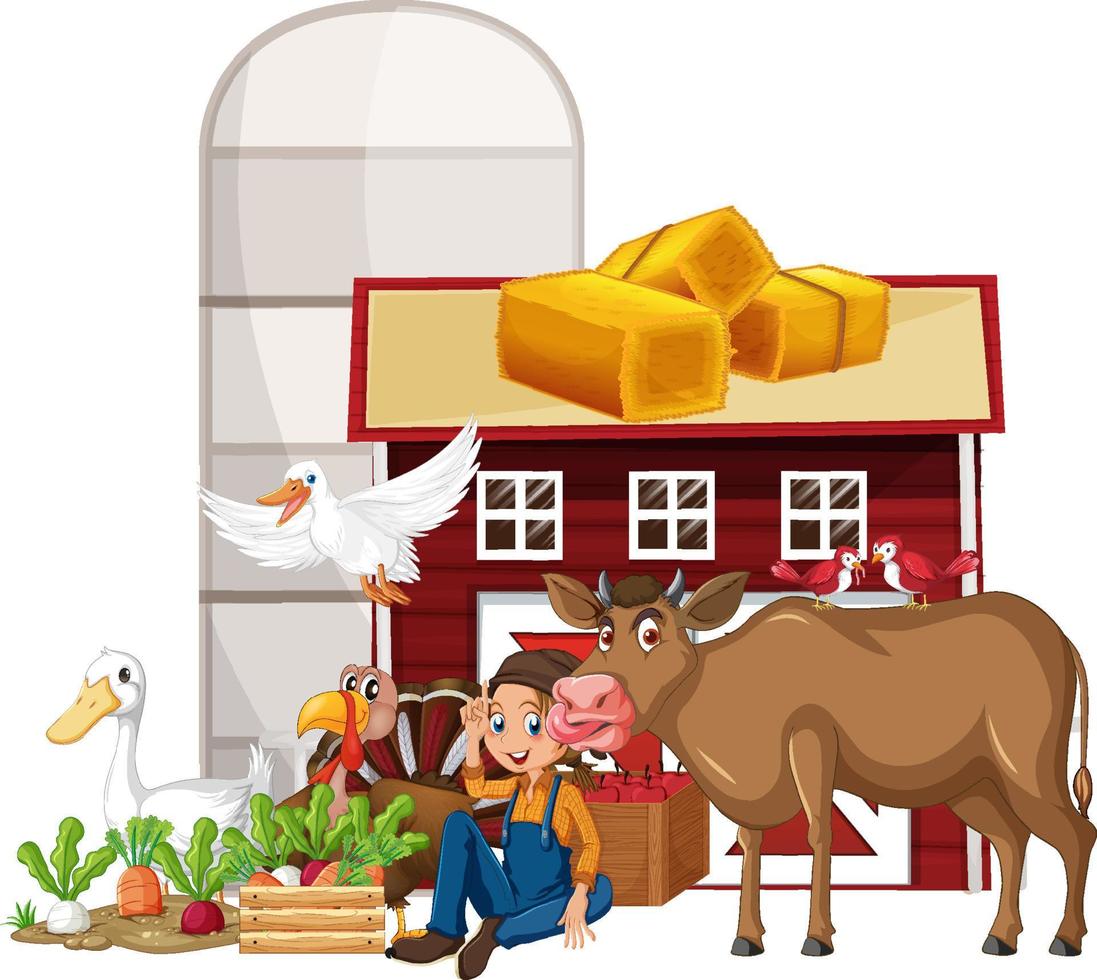 Farming theme with many animals vector