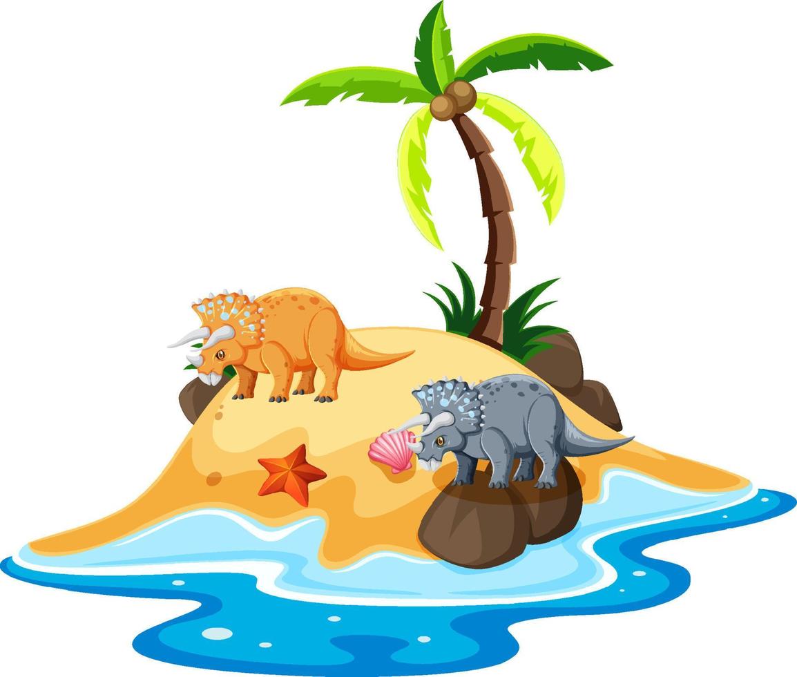 Scene with dinosaurs triceratops on island vector