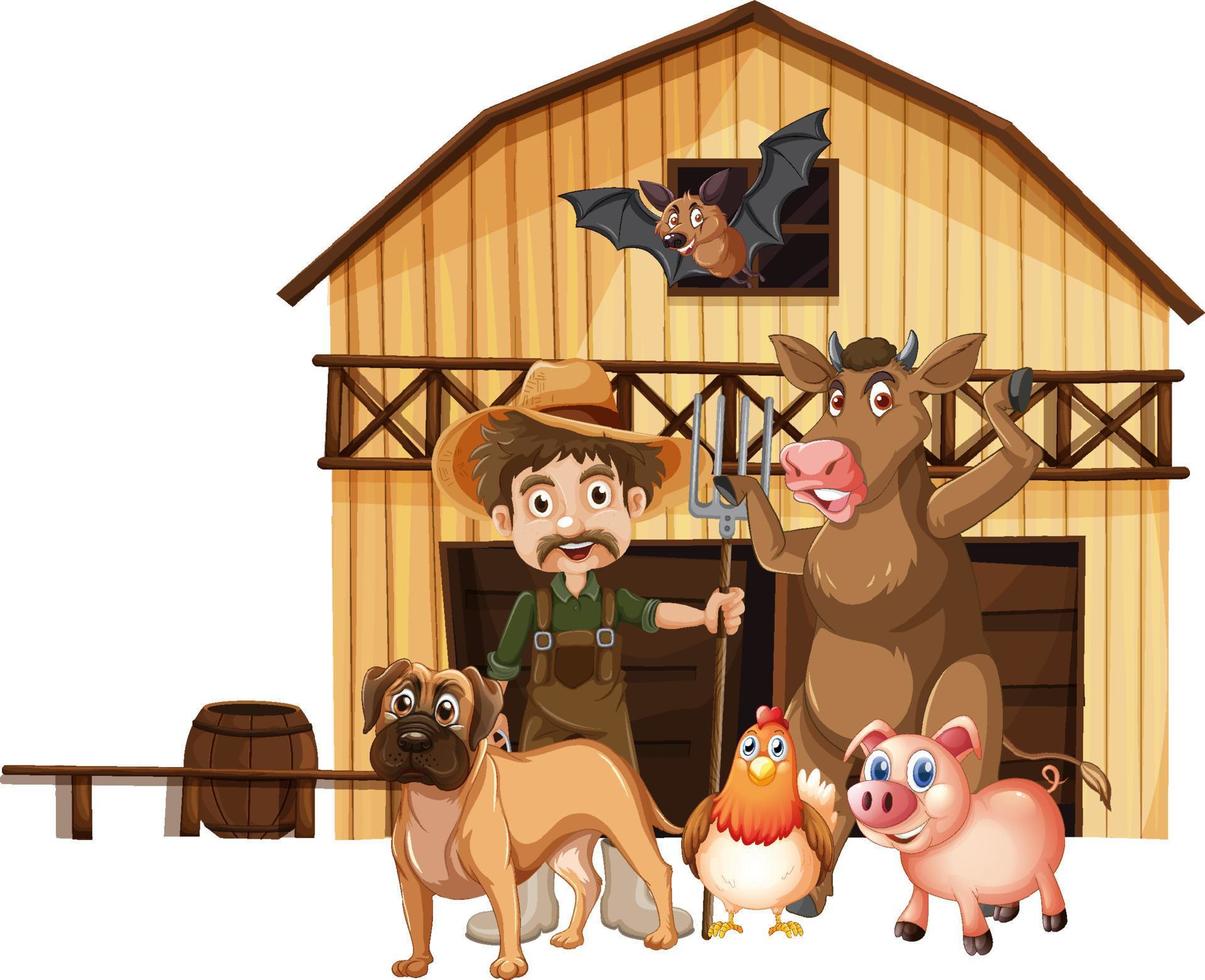 Farming theme with farmer and animals vector