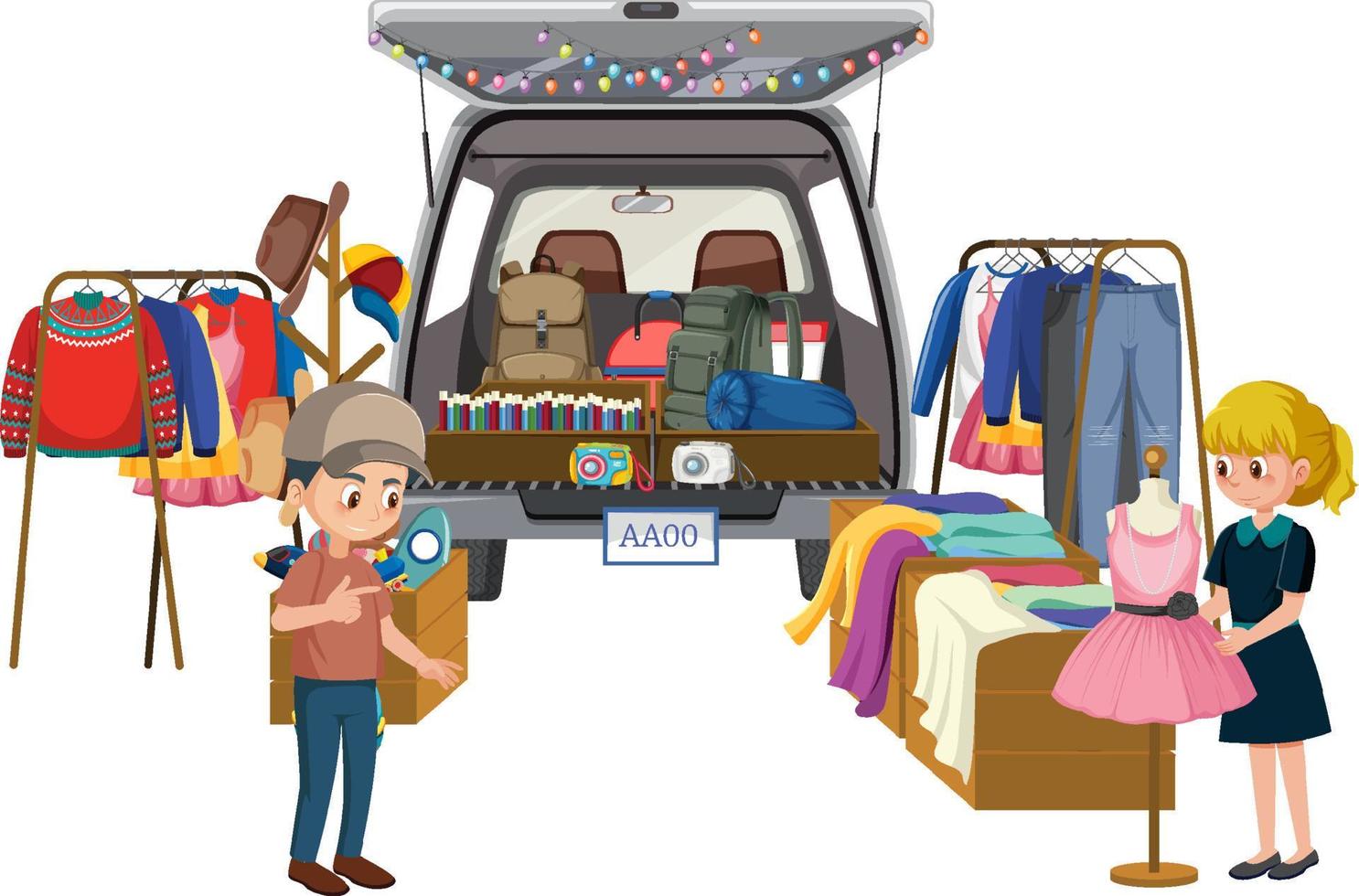 People buying clothes at the market vector