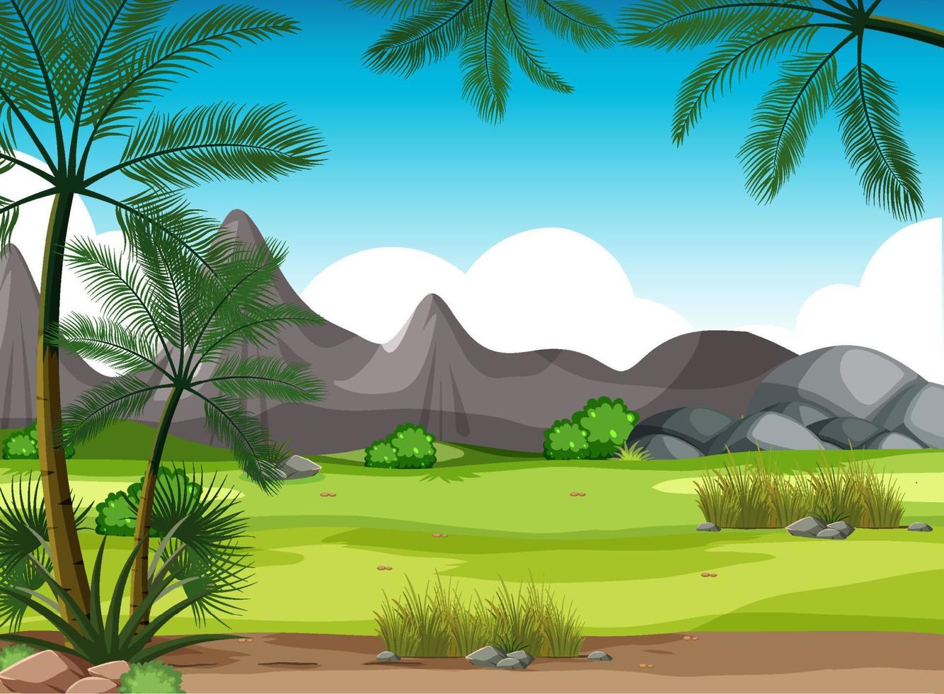 Scene with green grass and mountains vector
