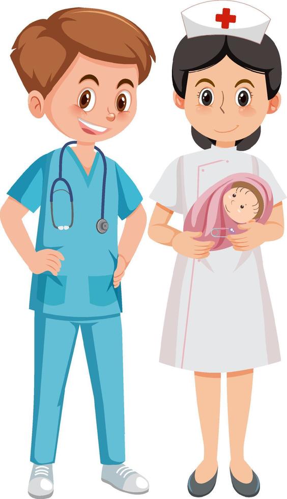 Doctor and nurse with newborn baby vector