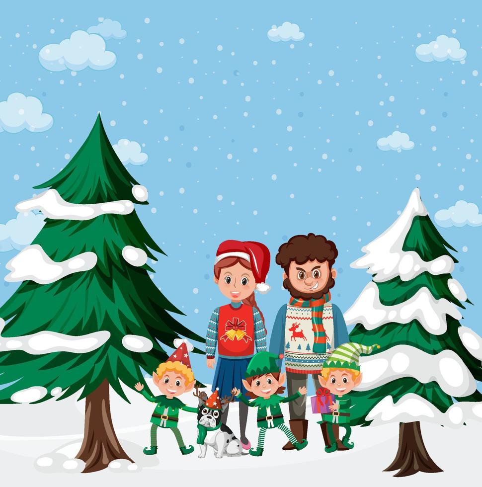 vacaciones de navidad con la familia en la nieve vector