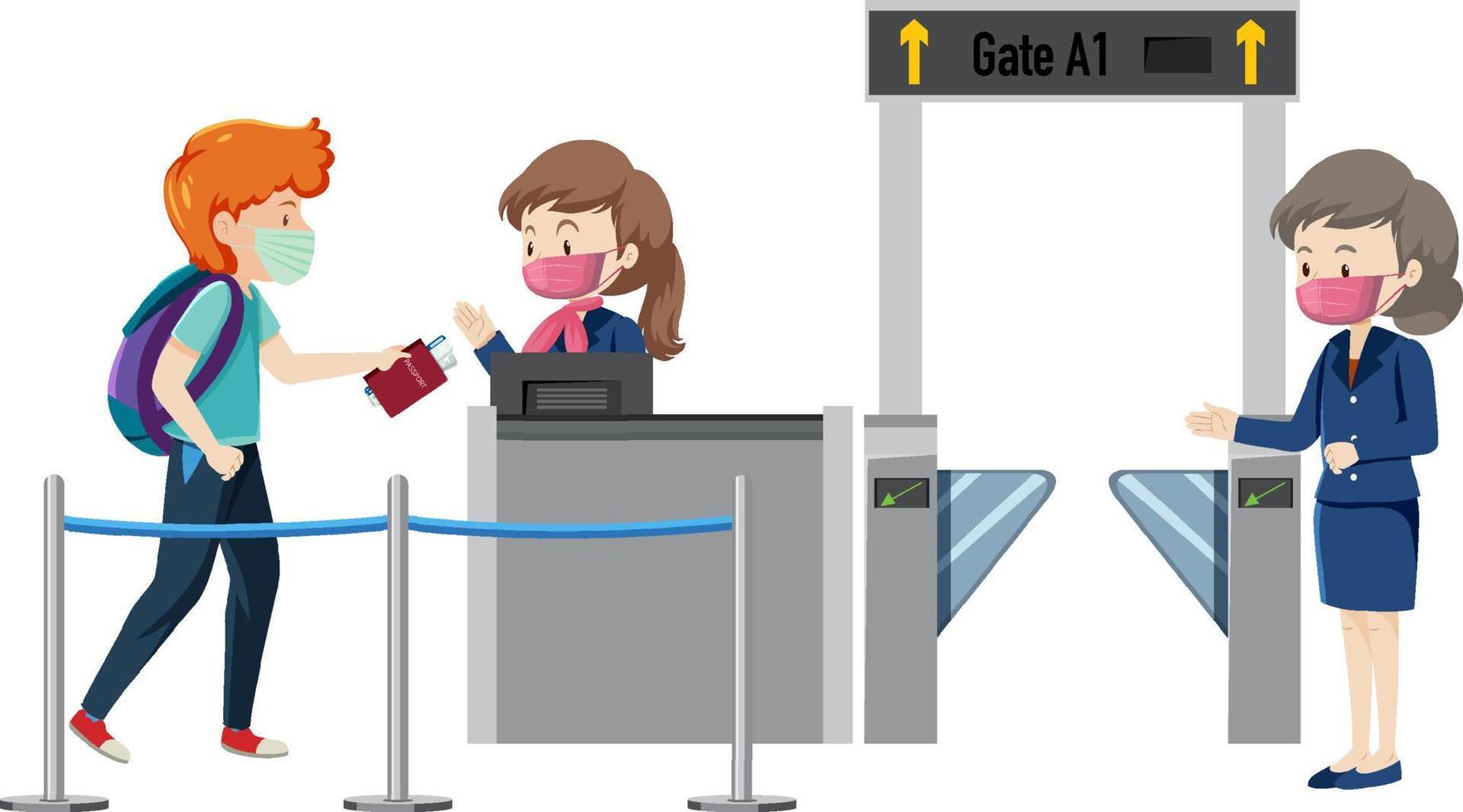 Airport gate with staffs and passenger vector