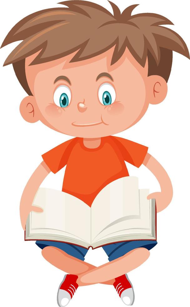 Boy reading a book on white background vector