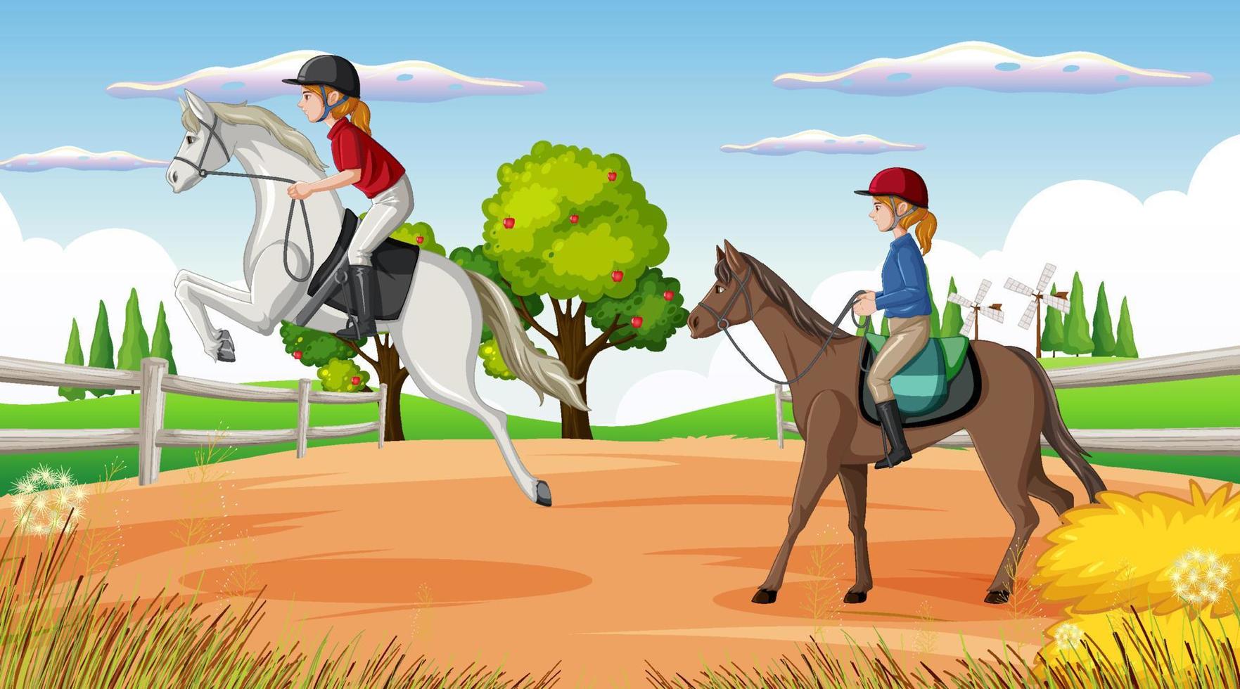 Horse riding scene with jockey and horse vector