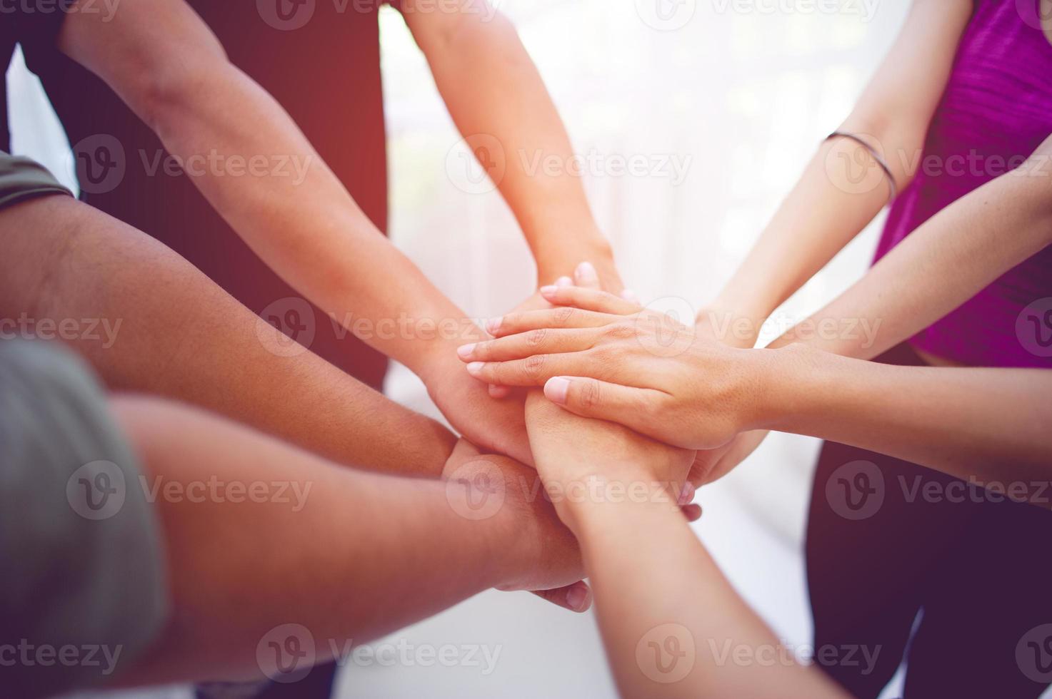 Teamwork hands Unite with power Is a good team of successful people Team work concept photo