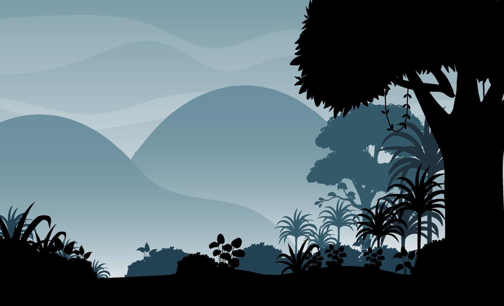 silueta, sombra, de, bosque, escena vector