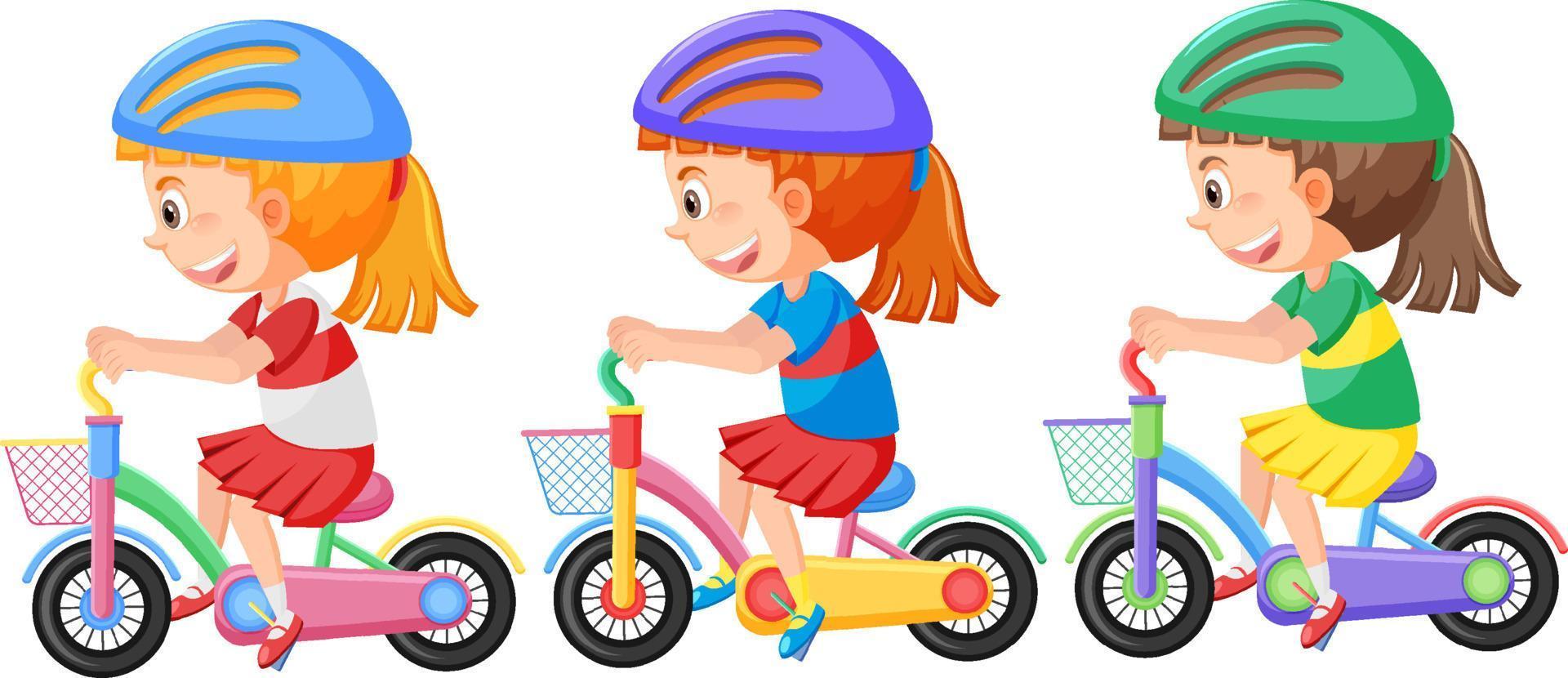 Girl wearing helmet riding bicycle vector