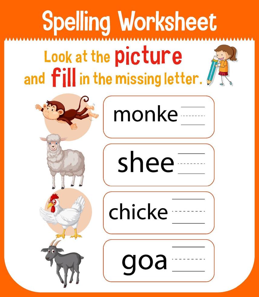 Worksheet design for spelling vector