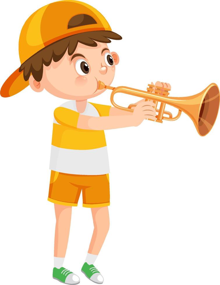 niño con instrumento musical de trompeta vector