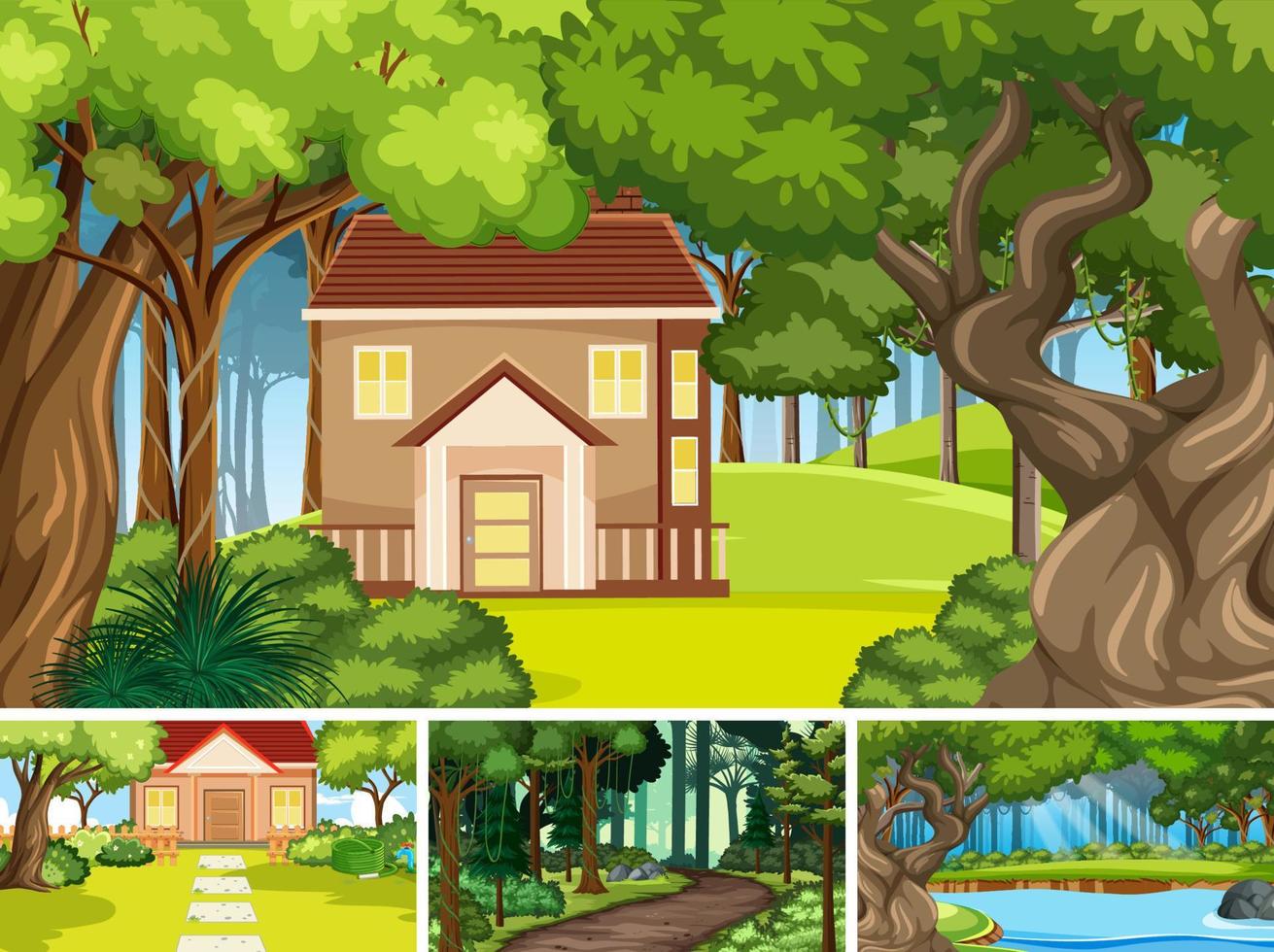 Nature scene with many trees and houses vector