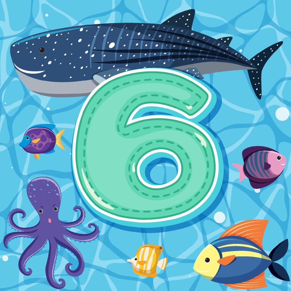 Number six with sea animals vector