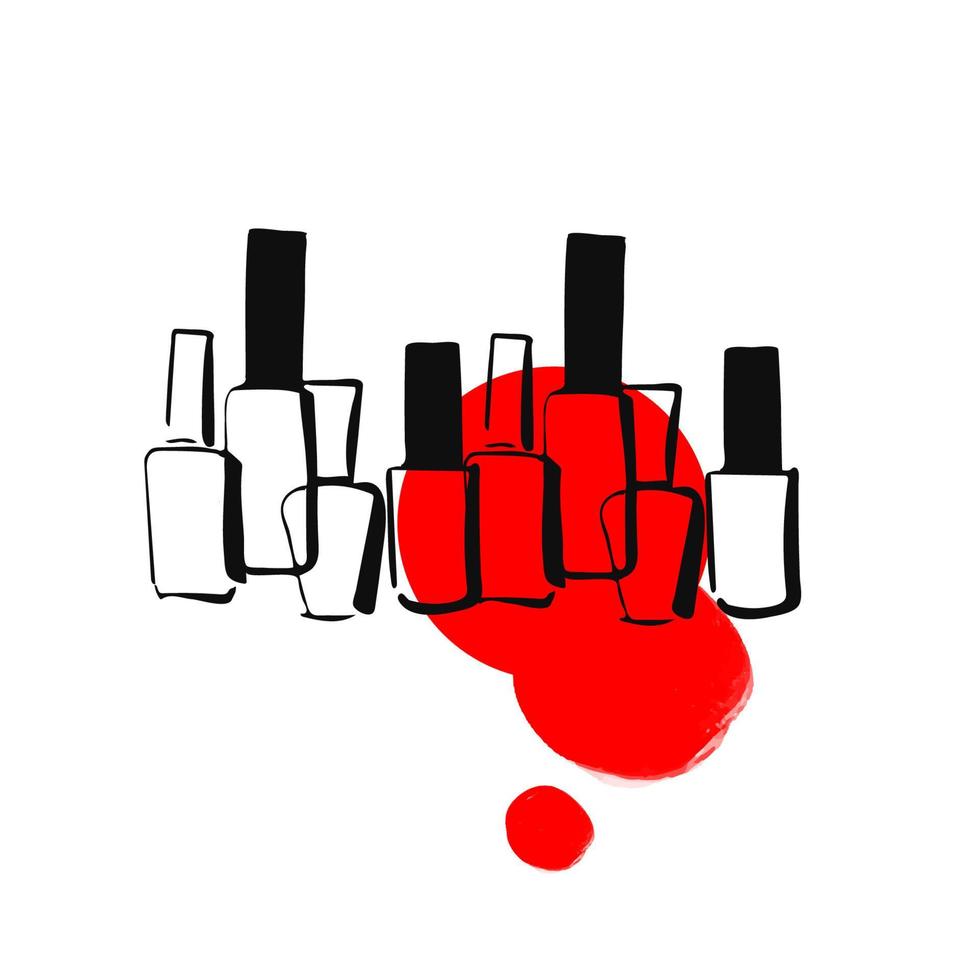 Illustration manicure objects, nail polish  in black  color vector