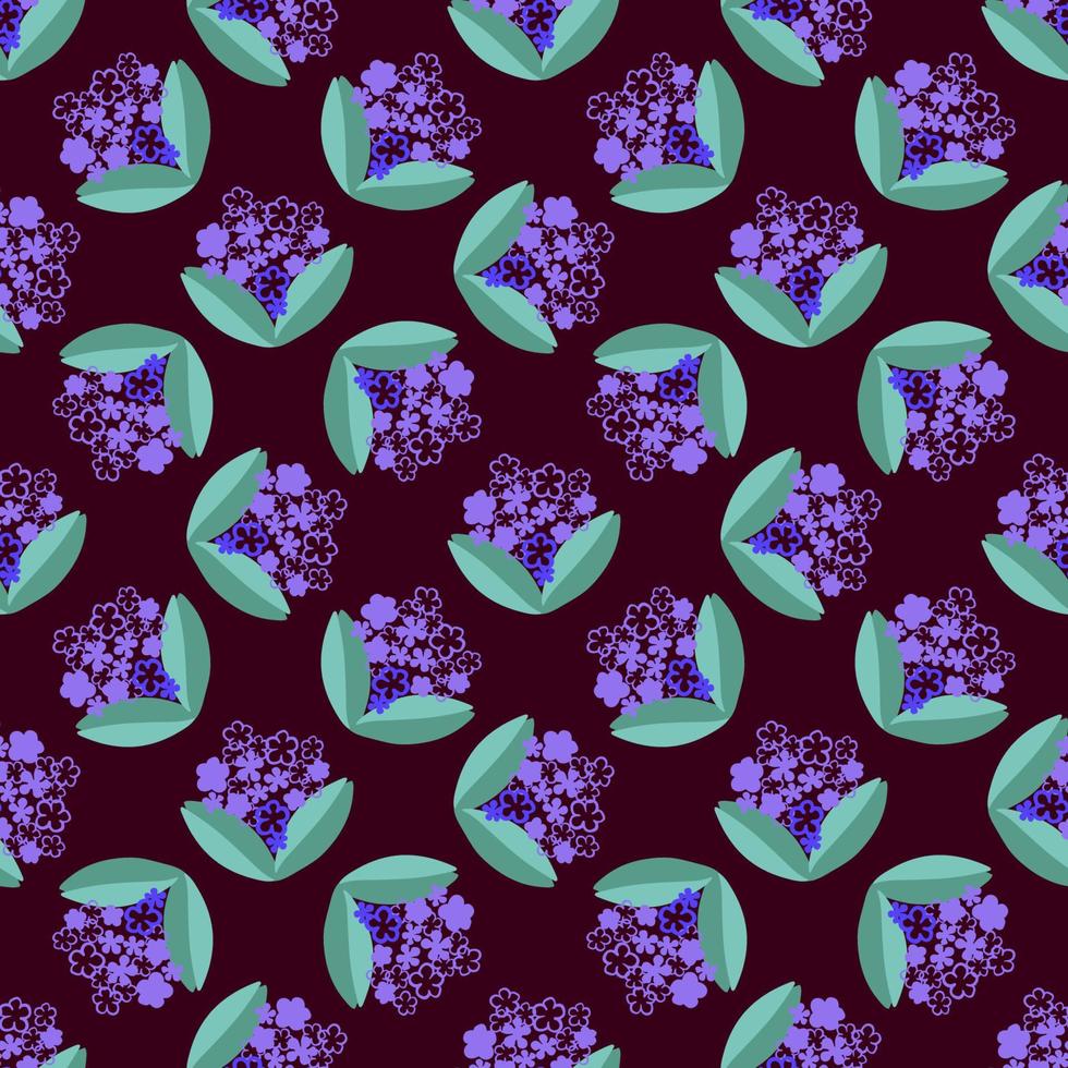 Vector seamless pattern with flowers blue color on black background