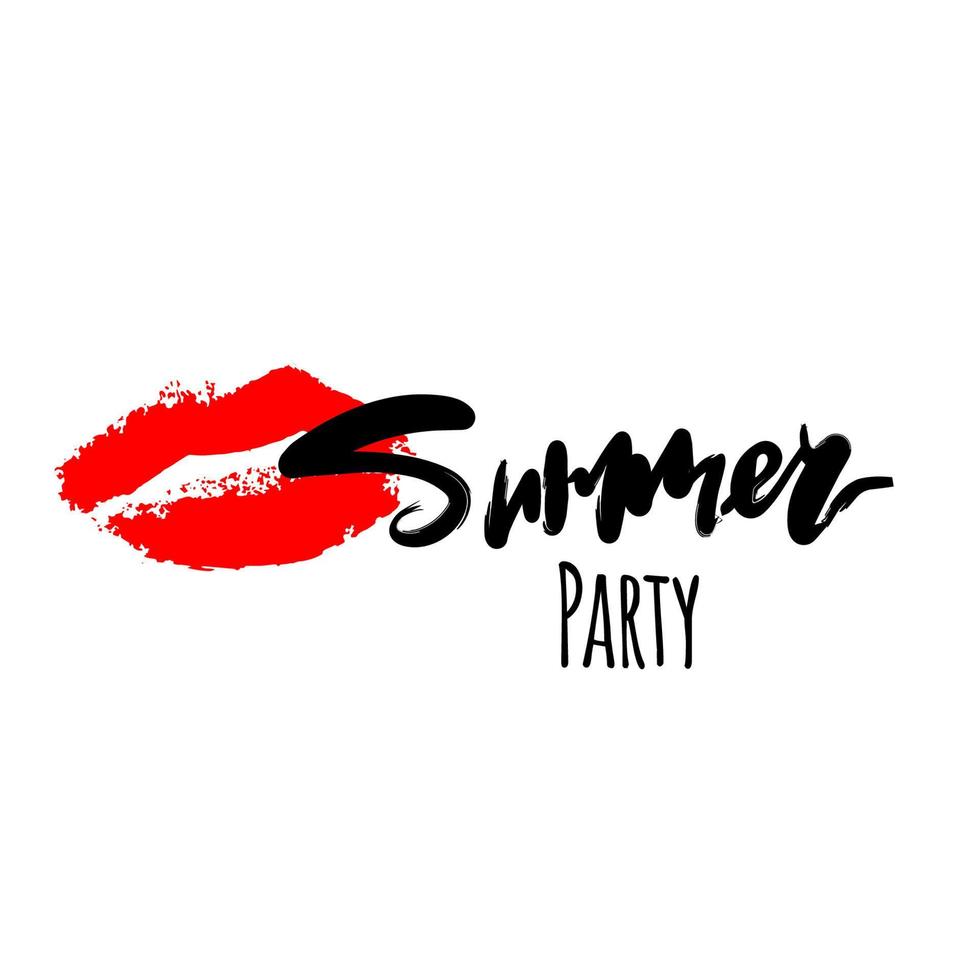 Text summer party with illustration red lips vector