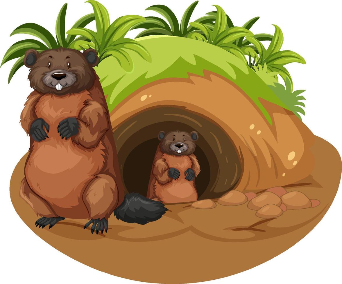 Wild animals cartoon character with burrow vector