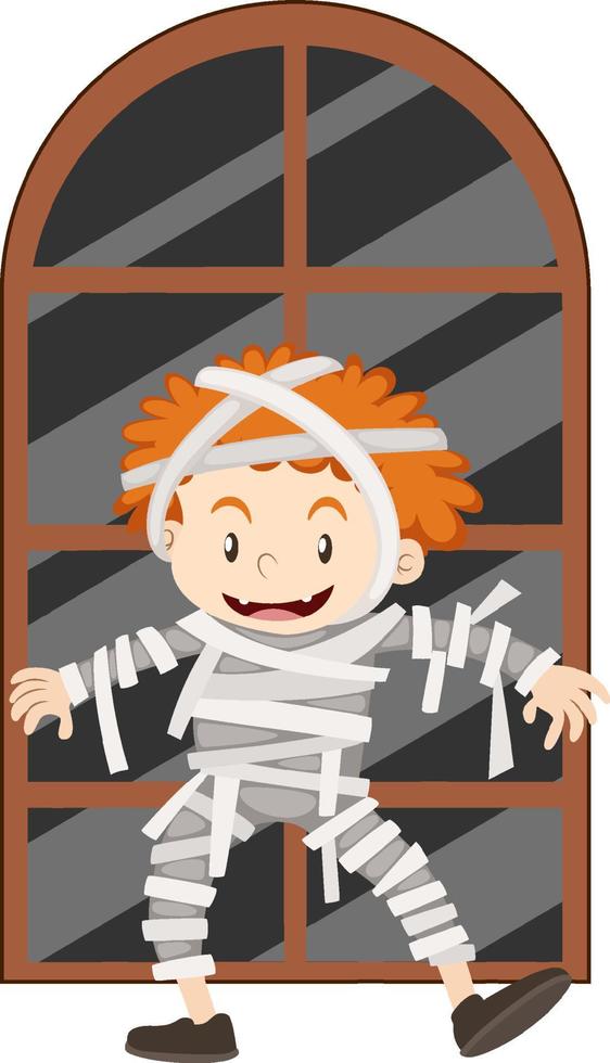 A boy dressing mummy costume for halloween vector