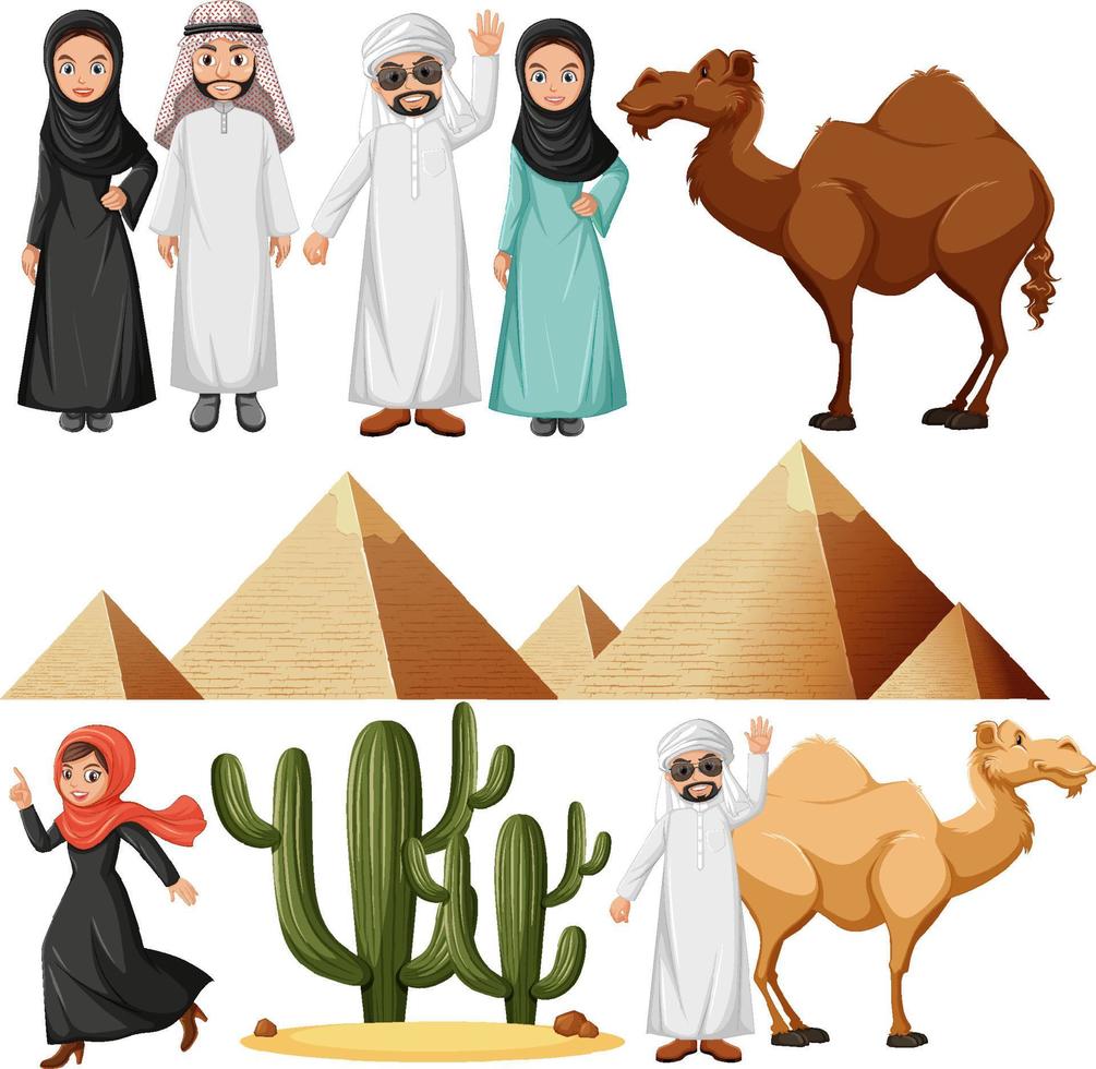 Arabic people with pyramid and camel vector