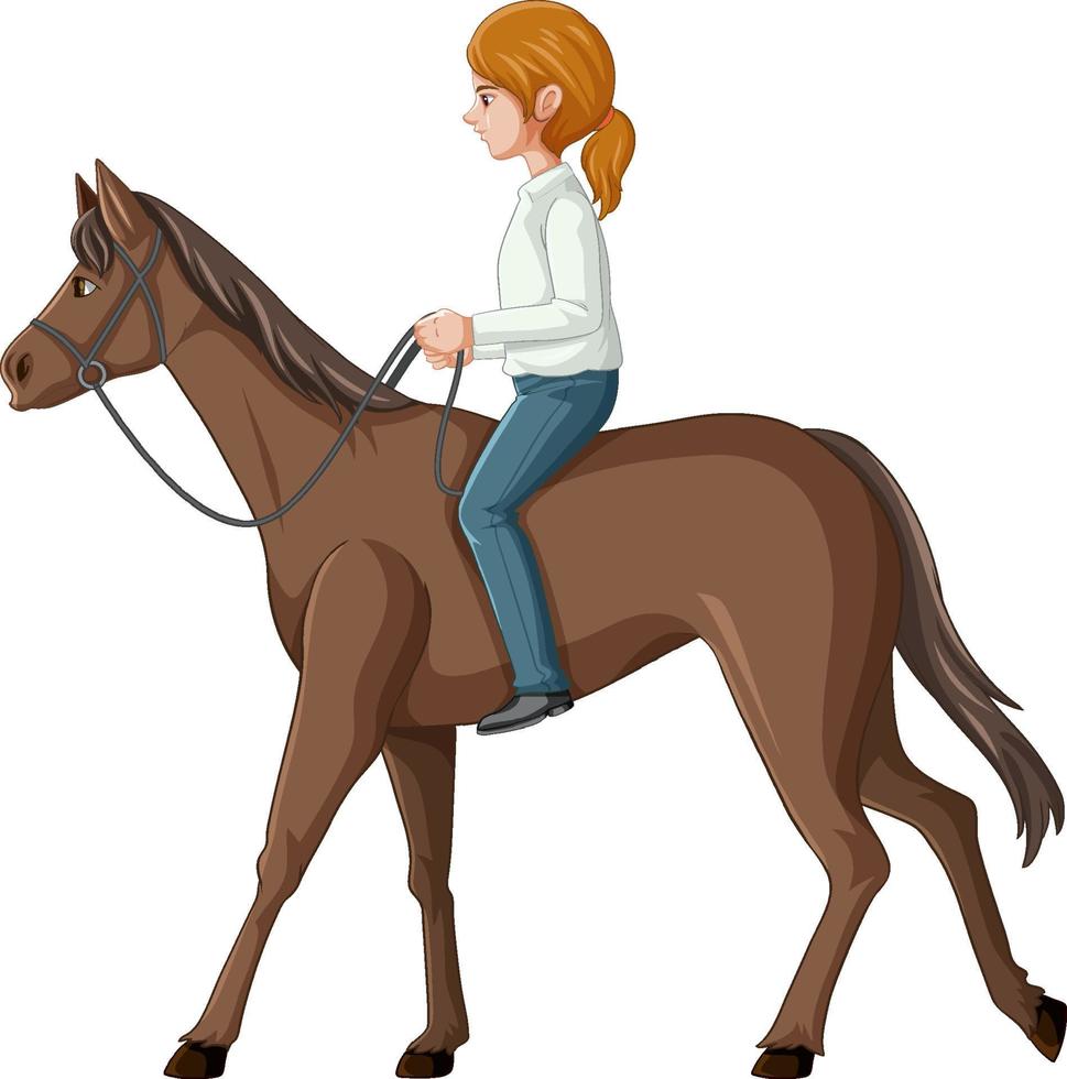 una mujer montando a caballo de dibujos animados vector