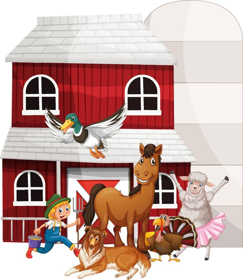 Farming theme with many animals vector