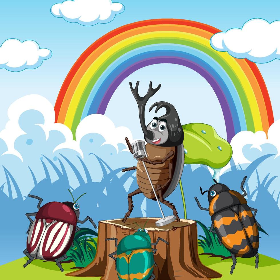 Happy insect in nature fairy tale scene vector