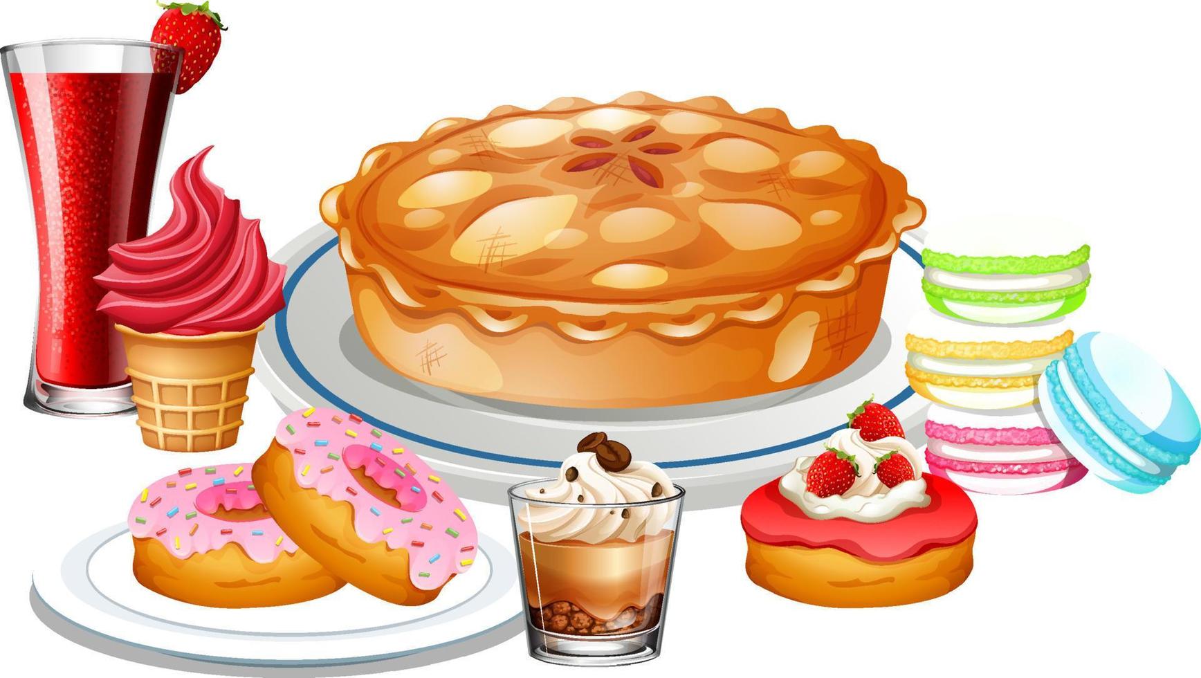 Delicious desserts cartoon set vector