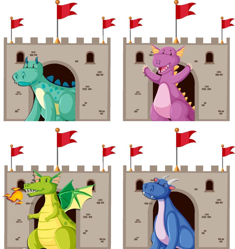 Set of different cute dragon cartoon character vector