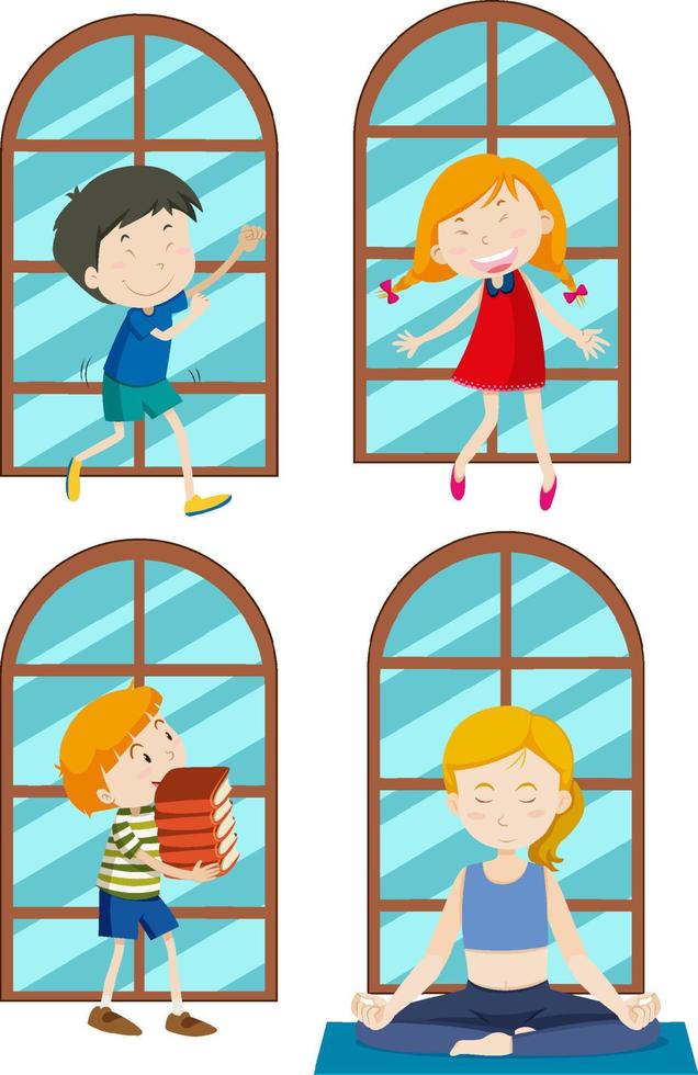 conjunto de personajes de dibujos animados de niños simples vector