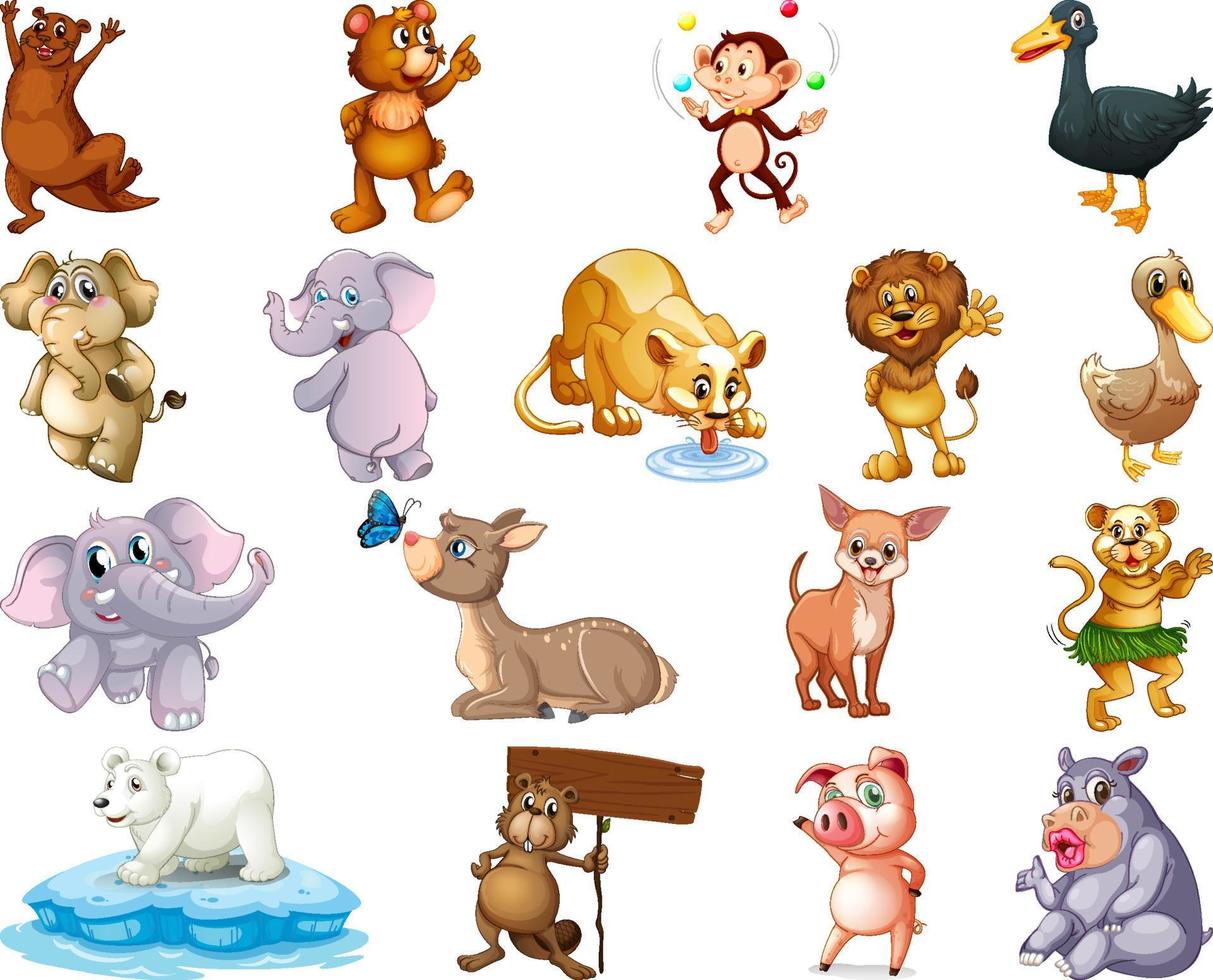 Set of animal cartoon character vector