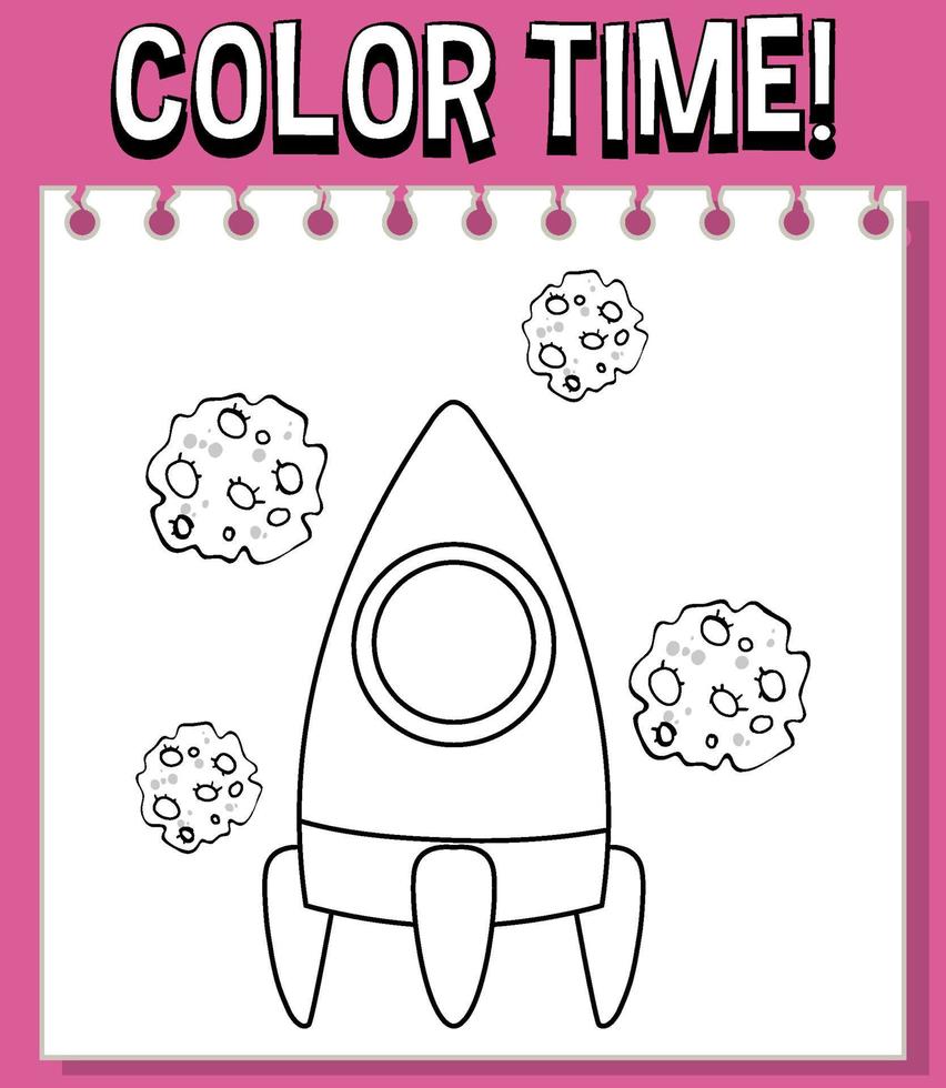 Worksheets template with color time text and rocket outline vector