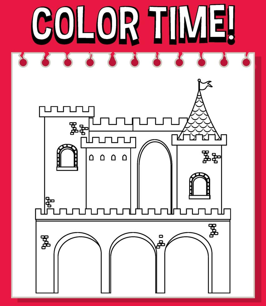 Worksheets template with color time text and castle outline vector