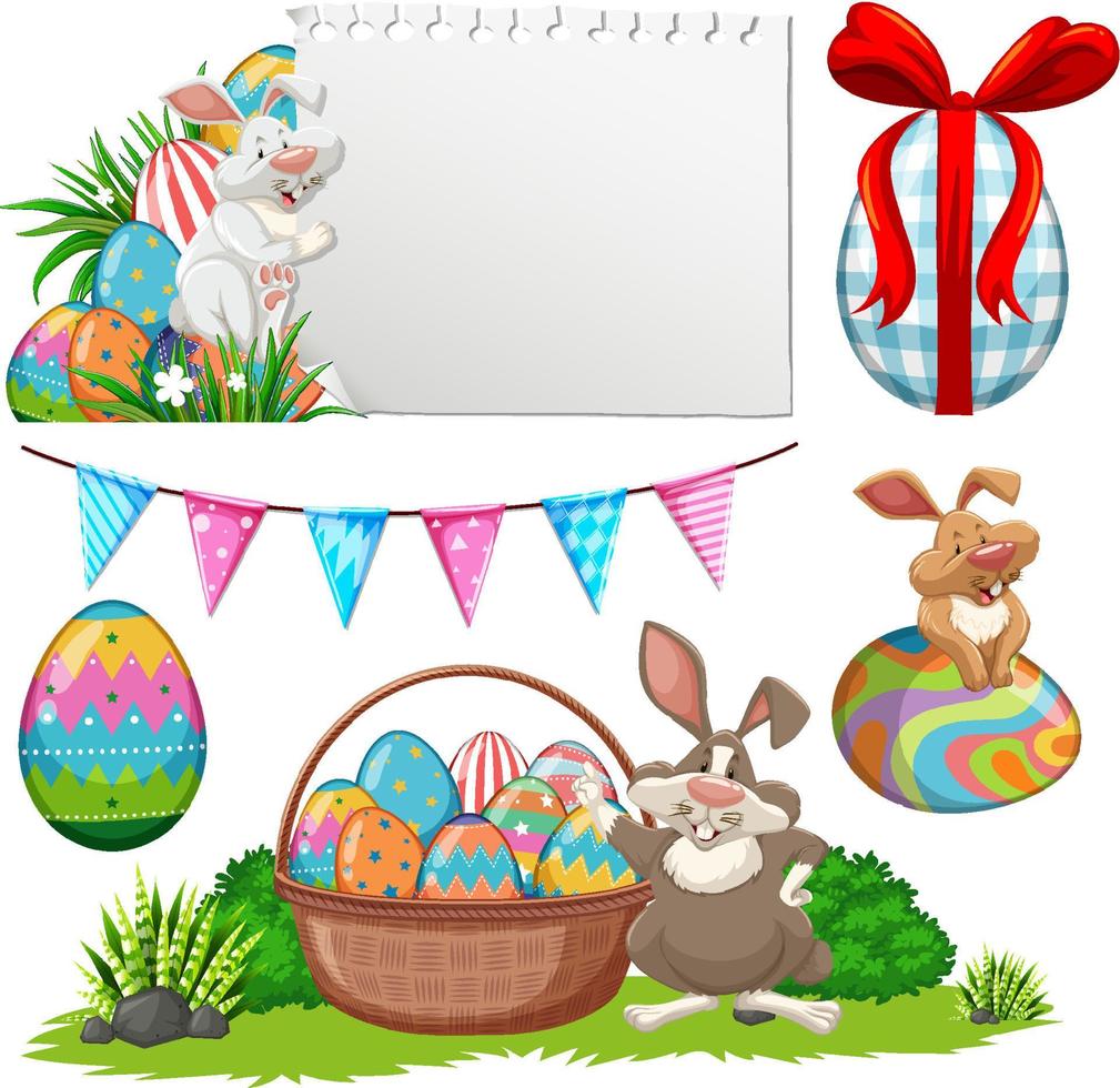 Easter theme with bunny and eggs in garden vector