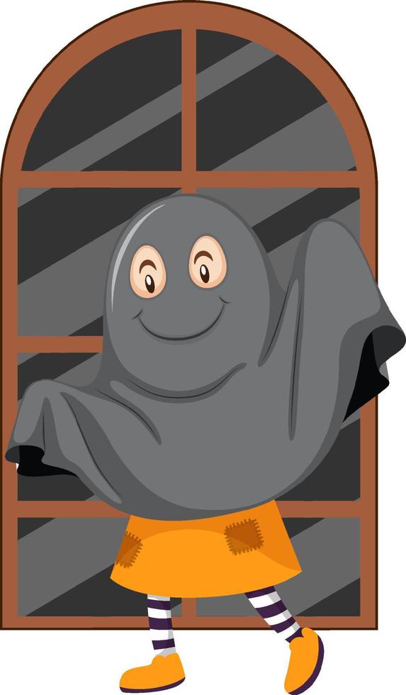 A boy dressing ghost costumes for halloween vector