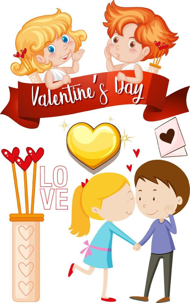 tema de san valentín con amantes y cupido vector